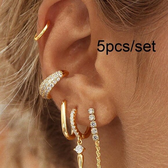 Women's Classic 24K Gold Plated Cubic Zirconia Hoop Earrings - Picture 5 of 5